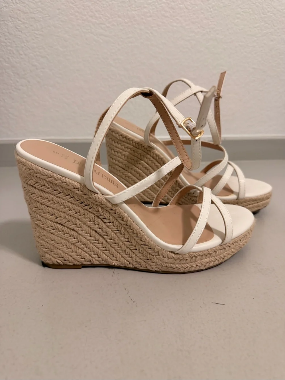 Women's White Strappy Espadrille Wedge Sandals